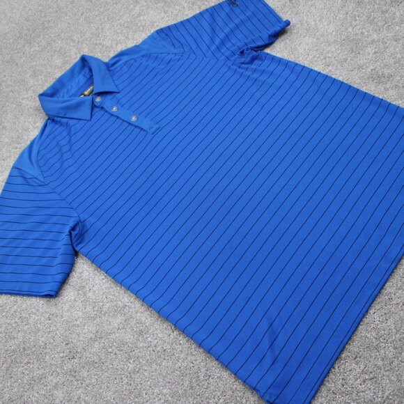 Callaway Opti-Dri Polo Shirt Mens Large Blue/Black Striped Polyester S/S Golf - Picture 6 of 12